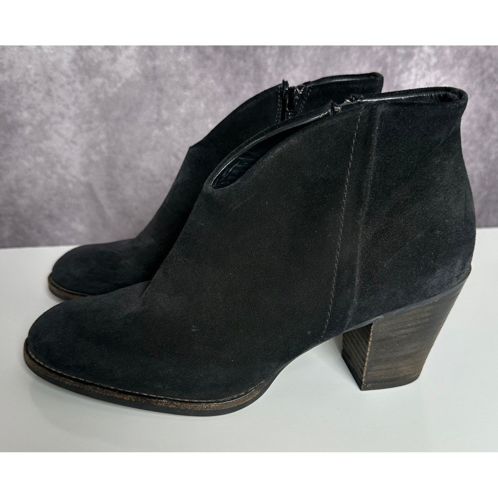 Paul Green Black Suede V-Cut Ankle Boots Side Zip Block Heel Women's UK 7 US 9.5